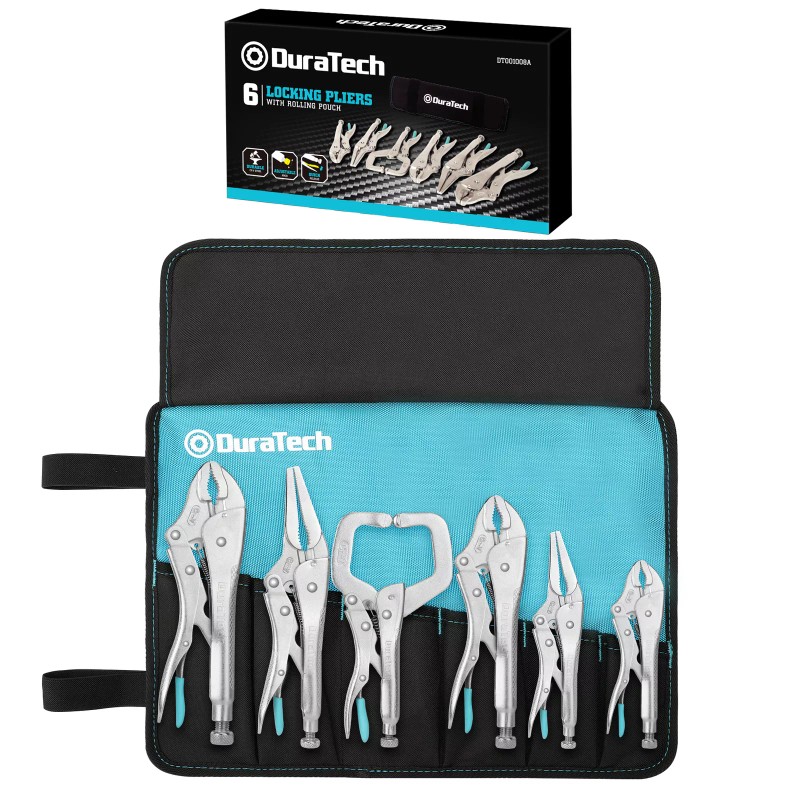 DURATECH 6PC Locking Pliers Set C-clamp Long Nose Curved Jaw