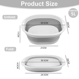 flintronic Foldable Sink, 5L Multi-Purpose Portable Washing Bowl, Space-saving Plastic Washing Tray for Camping and Kitchen (Grey)