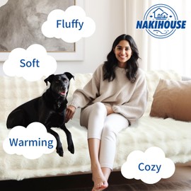 NAKIHOUSE Cream Rabbit Plush Sofa Covers 1 2 3 4 Seater, Washable Sofa Slipcovers for Corner L Shape, Non-Slip Super Thick Sofa Cushion Covers, Universal Furniture Protector (70x70cm)