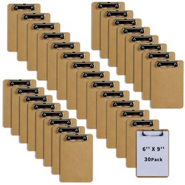 Binditek 30 Pack Mini Clipboards, Eco-Friendly Wood Hardboard with Low Profile Clip, 6 x 9 Inches Small Clipboards for Home, Office, School Classroom Supplies, Brown