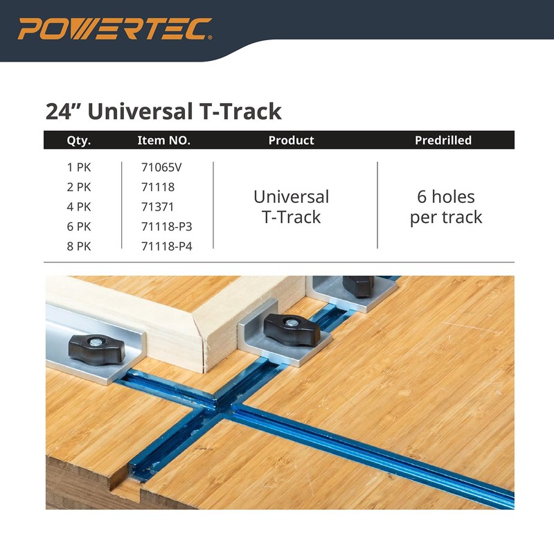 POWERTEC 71118 24 Inch Double-Cut Profile Universal T-Track with Predrilled