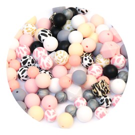 15mm Silicone Beads, Transfer Prints Leopard Silicone Beads & Cow Print Silicone Beads, 108 Silicone Beads for Keychain Making & DIY Jewelry Supplies Beads, Let's Create Various Exquisite Accessories