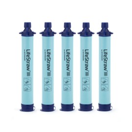 LifeStraw Personal Water Filter for Hiking, Camping, Travel, and Emergency Preparedness, 5 Pack, Blue