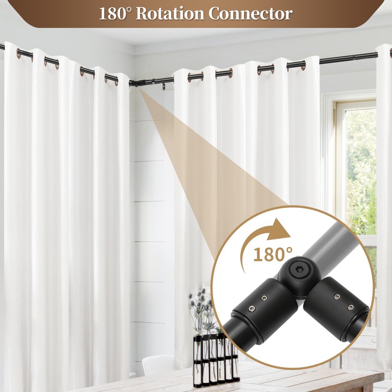 Anndason Heavy Duty 1 Inch Corner Curtain Rods Set 30-76