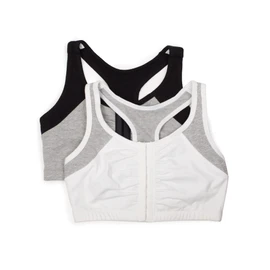 Fruit of the Loom Women's Front Close Racerback , White Grey/Black Grey, 44(Pack of 2)