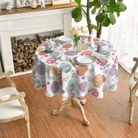 Horaldaily Easter Tablecloth 70×70 Inch Round, Watercolor Easter Eggs Washable Table Cover for Party Picnic Dinner Decor