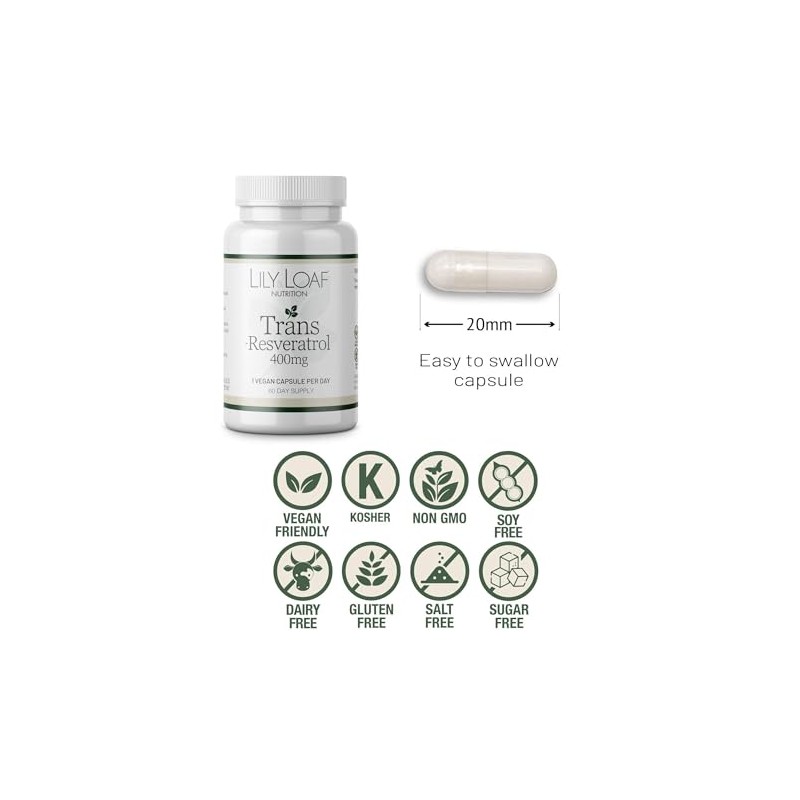 Trans-Resveratrol 400mg Antioxidant Supplement, 30 Capsules