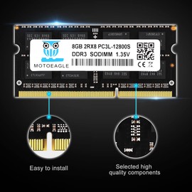 Motoeagle DDR3L-1600 SODIMM 16GB Kit (2x8GB) PC3L-12800S 8GB 2Rx8 PC3 12800S DDR3 1600MHz RAM 1.35V/1.5V CL11 204-Pin Non-ECC Unbuffered Laptop Memory