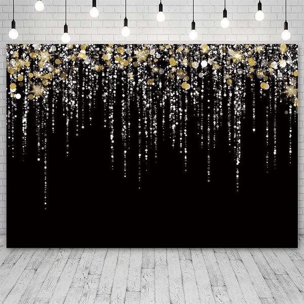 SENDY 10x7ft Black and Gold Party Photo Backdrop for Girls