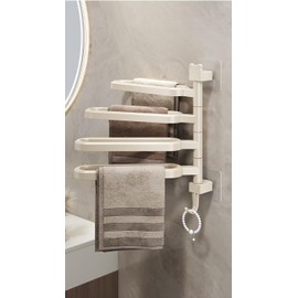PTOFEQMKJ Swivel Towel Rack Multilayer Rustproof Out Towel Hanger with Hooks (Black, Horizontal bar)