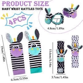 4pcs Baby Wrist and Ankle Rattles Toys, Baby Rattle Socks Wrist Strap Rattles Set, Foot Finders & Wrist Rattles for Babies Sensory Socks for Babies Toys for Baby Boy Or Girl for 0-12 Months Babies