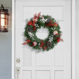Puleo International Inc. Puleo International 24" Artificial Red Green & Silver Ornaments & Pine Cones Decorated Aritficial Wreath