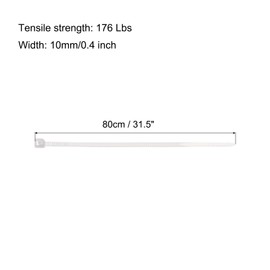 sourcing map 50pcs 80cm/31.5" 176 Lbs Cable Zip Ties Self-Locking Extra Long Nylon Cable Tie Wraps 10mm for Cord Management, White