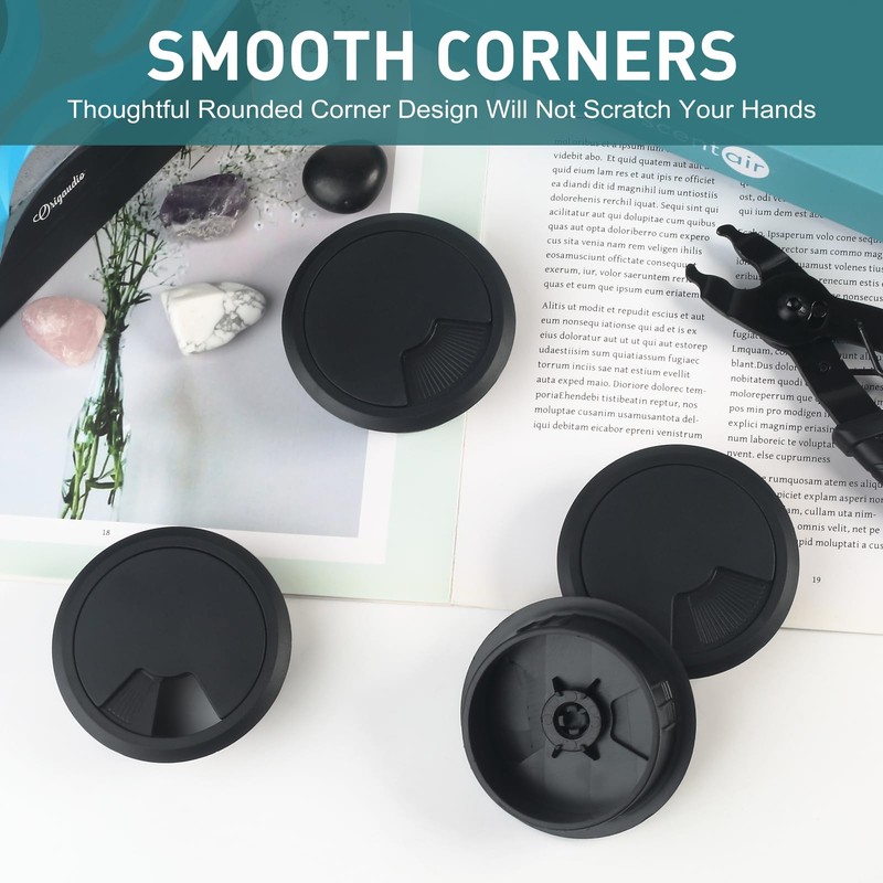 Pack of 9 Desk Cable Tidy, Plastic Cable Grommet, Black