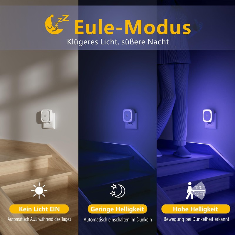 YUNLEX Pack of 2 Night Light Socket with Motion Sensor