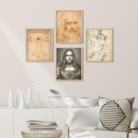 SIGNWIN Framed Poster Leonardo da Vinci Renaissance Sketches Illustrations Fine Art Decorative Vintage for Living Room, Bedroom, Office - 12"x16"x 4 Natural