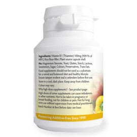 Vitamin B1 100mg x 90 Capsules, Magnesium Stearate Free & No Nasties, Easy to Swallow Small Capsules, Thiamine contributes to Healthy Metabolism and Healthy Heart Function, Made in Wales