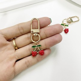 SWJEWEL Small Red Strawberry Keychain 3pcs Set Cute Fruit Shape Pendant Key Chain Bag Charm Car Key Ring Purse Backpack Handbag Decoration Accessory for Women strawberry3pcs
