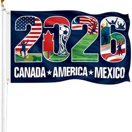 North American 2026 Soccer Tournament Flag Banner - 5x3 FT Joint Host Countries Football Supporters Flag with Brass Grommets for Outdoor Terrace Decor, Fan Watch Parties & Sports Gifts
