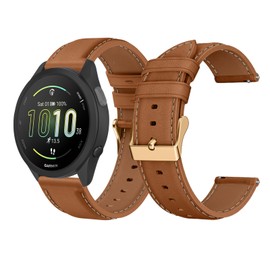 LanQii 20mm Leather Strap for Garmin Forerunner 165/165 Music/245/645/Vivoactive 5/3, Soft Leather Bracelet, Replacement Watch Band for Garmin Venu Sq 2/Venu 2 Plus/vívomove Trend/Sport - Coffee