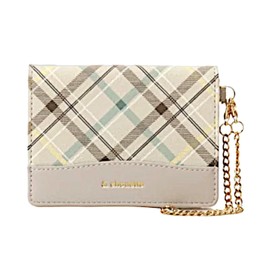 GrandslamEX Chouette Checkered Bifold Pass Case, Card Case, ID Case, Commuter Holder, Bifold Checkered Pattern, Women's, Adults, Girls, Cute, Stylish, Samantha and Suette, white (off-white)