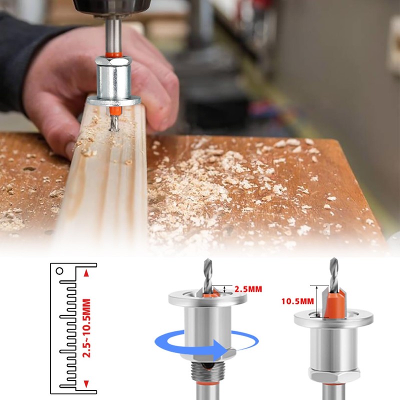 Mesee 5 Pieces Countersink Drill Bits with Depth Stop, 8mm