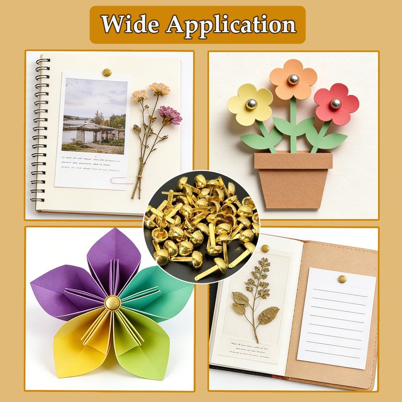Apalie 600PCS Gold Brads,0.3 x 0.65 Inch Paper Fasteners,Metal Round