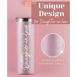 Onebttl Daughter in Law Gifts, Gifts for Daughter-in-Law on Christmas, Mother's Day, 20oz Stainless Steel Skinny Tumbler with Lid Straw - Best Daughter-in-law Ever Glitter Pink