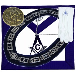 Blue Lodge Chain Collar Master Mason Apron Square Compass + GLOVES +COIN Package