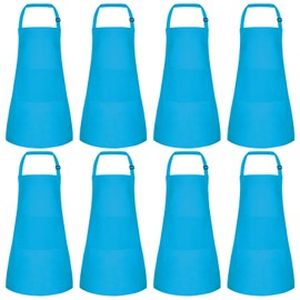Morcheiong Morcheiong 8 Pack Adjustable Kids Apron Bulk with 2 Pockets Toddler Apron Kids Painting Aprons for Cooking Baking Painting Boys Girls (Light Blue)
