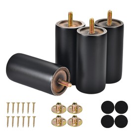 4 Inch Round Wood Furniture Legs Set of 4, with Mounting Screws, Cabinet, Chair, Ottoman, Dresser (4 Inch Black)