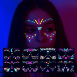 네온 페이스 타투 스티커 얼굴 판박이 8매 DD-12934 Neon Face Tattoo Stickers Face Transfers 8 Sheets DD-12934