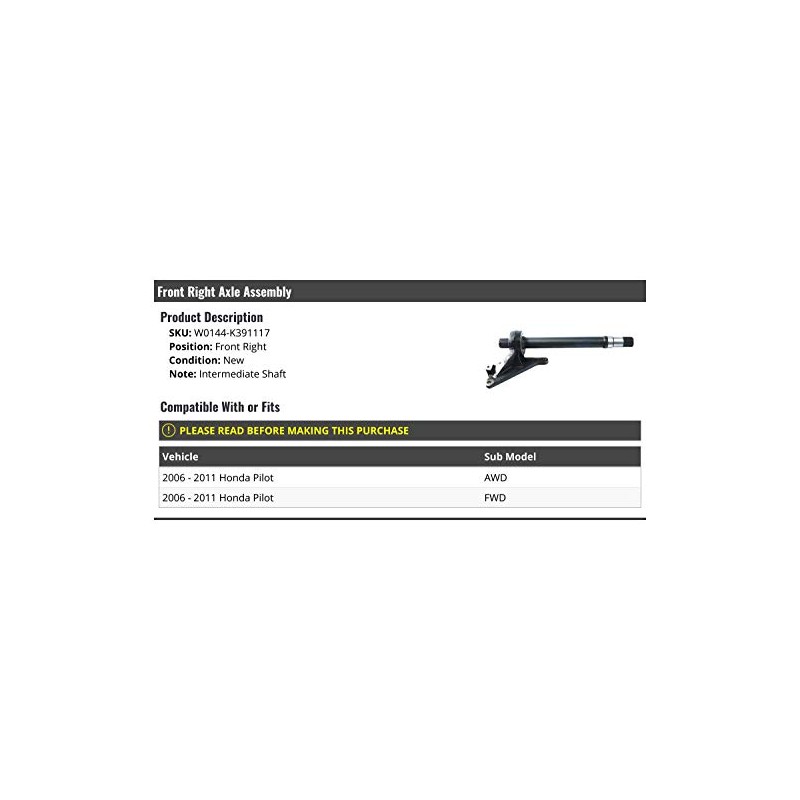 Marketplace Auto Parts Front Right Passenger Side Intermediate Shaft Axle