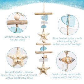 JQAQJU Sea Glass Wooden Nautical Wall Decor, Coastal Starfish Bathroom Decor Sea Shells, Driftwood Beach Room Decor for Home Indoor Outdoor, Coastal Wall Art for Living Room, Bedroom and Dining Room
