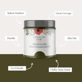 Country Chic Paint - Chalk Style All-in-One Paint for Furniture, Home Decor, Cabinets, Crafts, Eco-Friendly, Matte Paint - Neverland [Olive Green] Pint 16oz