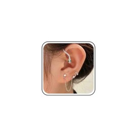 Allereyae Vintage Snake Chain Stud Earring Crystal Snake Ear Cuff with Chain Earrings Rhinestone Snake Ear Wrap Earrings Punk Silver Snake Ear Climber Earrings for Women