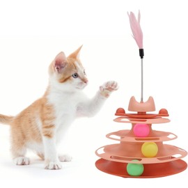 RUGNADOO Juguetes para Gatos, Juguetes interactivos para Gatos, Plato Giratorio, con Varas Teaser de Gato, con 3 Bolas Coloridas Interactivas, Adecuado para Que los Gatitos Hagan Ejercicio (Naranja)