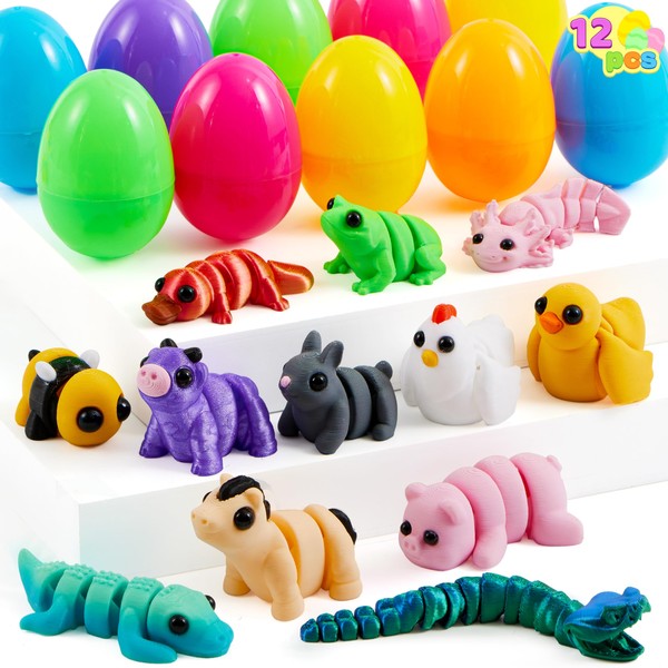 JOYIN 12Pcs Prefilled Easter Eggs with 3D Mini Animals, Magic