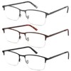 CRGATV 3-Pack Reading Glasses for Men Wide Blue Light Blocking Fashion Metal Half Frame Readers Anti UV/Eye Strain/Glare Semi Rimless Eyeglasses (+1.5x Magnification Strength)