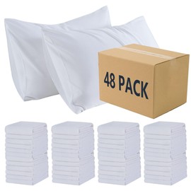 48 Pack Pillow Cases Queen Size with Envelope Closure - Soft Brushed Microfiber Fabric - Bulk Pillowcases for Hotel, Airbnbs, Hospital, Therapy Clinic, Fabric Marker (20x30, White)