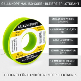 Soldering Wire Clear Sn100Ni+, Sn99.3CuNiGe, 1 mm, 50 g Spool, Lead-Free Solder