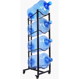 5 Gallon Water Bottle Holder, 4-Tier Heavy Duty Water Cooler Jug Rack, Water Jug Stand with 4 Wheels, Water Jug Rack for Kitchen, Garages - Black