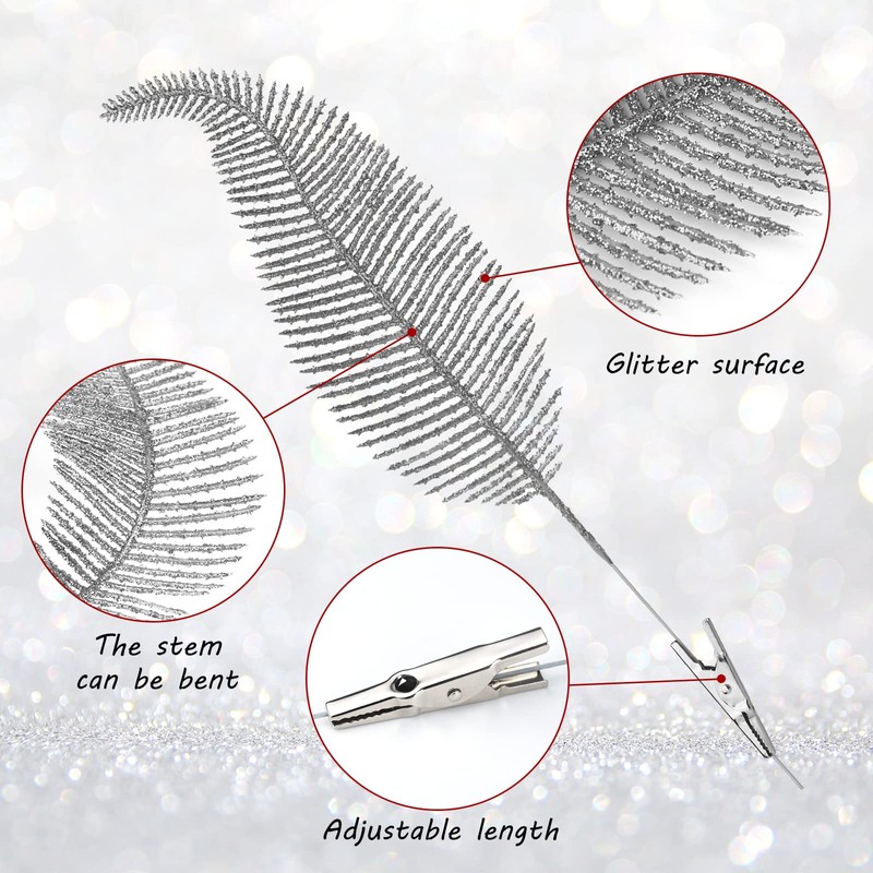 ELECLAND 8 Pcs Wedding Decorations Glitter Feather Ornament Christmas Artificial