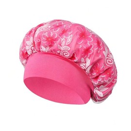 Generic Reusable Shower Cap & Bath Cap, 2PCS, Waterproof Bath Caps, Elastic Band Bath Hair Hat for Women, Satin & Plastic Reusable (REDROSE)