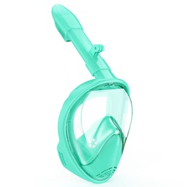 Kids Snorkel Mask Full Face, Snorkeling Gear for Kids 2-14 with Camera Mount, 180 Degree Panoramic View Snorkeling Set Anti-Fog Anti-Leak (Cyan)