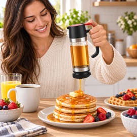 No-Drip Glass Honey Dispenser with Trigger Handle – Syrup Pourer for Pancakes, Tea, Coffee & Breakfast Tables