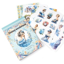 NOGAMOGA Scrapbook Stickers, 20 Aesthetic Fantasy Stickers for Scrapbooking, Journaling, Collages, Pre-Cut Transparent Stickers and Papers, Bullet Journal Sticker Set for Adults, Blue