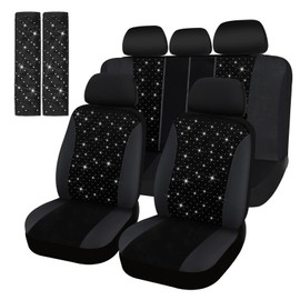 Hanaive Car Seat Cover Full Set Bling Women Velvet Auto Interior Covers Breathable Black Mesh Vehicle Seat Protector Universal Fit for Most of Sedan SUV Truck Minivan Airbag Compatible(Silver)