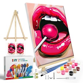 JOOZ Paint by Numbers Kit for Adults with Frame, Abstract Lips Paint by Number with Easel, DIY Oil Painting by Numbers Canvas, Easy Adult Paint by Number Kits on Canvas for Wall Decor 8x12 Inch