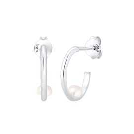 Elli Geo Women's Creole Earrings Freshwater Cultured Pearl in 925 Sterling Silver, Silver, No Gemstone